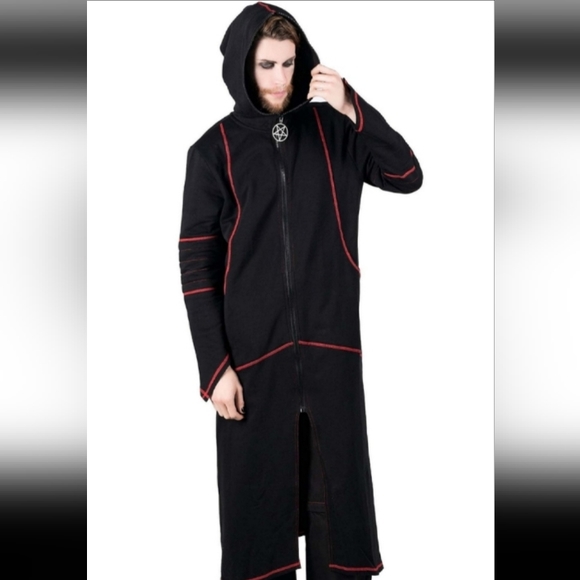 Killstar unisex occult robe hooded jacket duster w/red stitching goth- SOLD@host - Picture 2 of 13